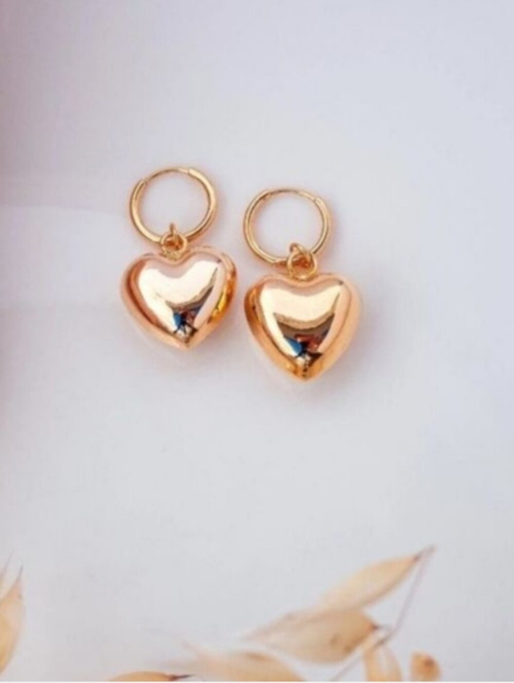 Anthropologie Gold Puffy Heart Hoop Earrings
